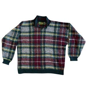 Vintage 80s OUTBACK RED Tartan Plaid Wool Sweater Large